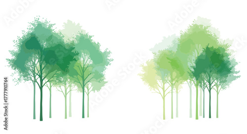 Watercolor trees, a serene collection of arboreal illustrations in various shades of green and yellow