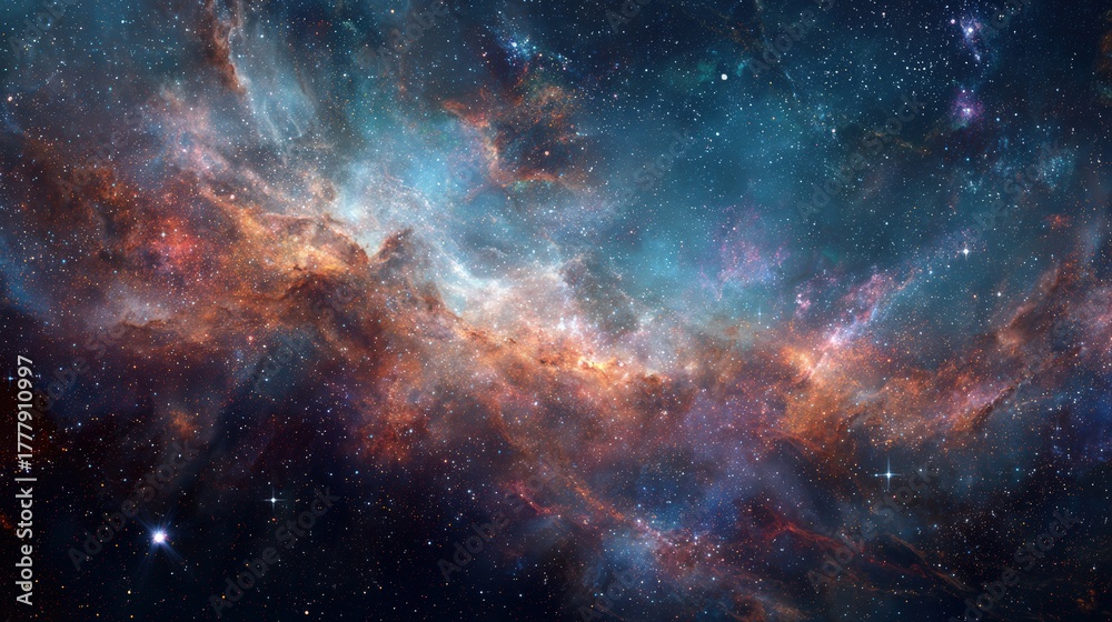 Fototapeta premium Cinematic View of Outer Space with Glowing Galaxies and Nebulae