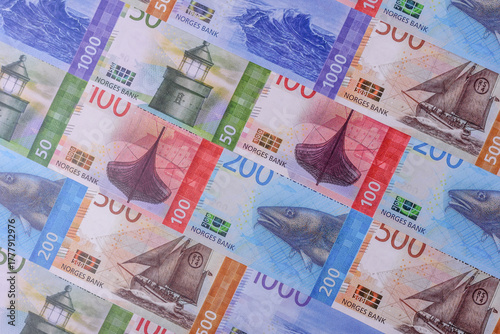 Quadro su tela Money, currency of Norway, Norwegian krone banknotes