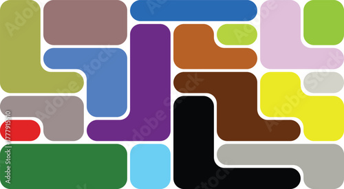 Colorful abstract geometric puzzle pattern with interlocking rounded shapes and blocks Vector art