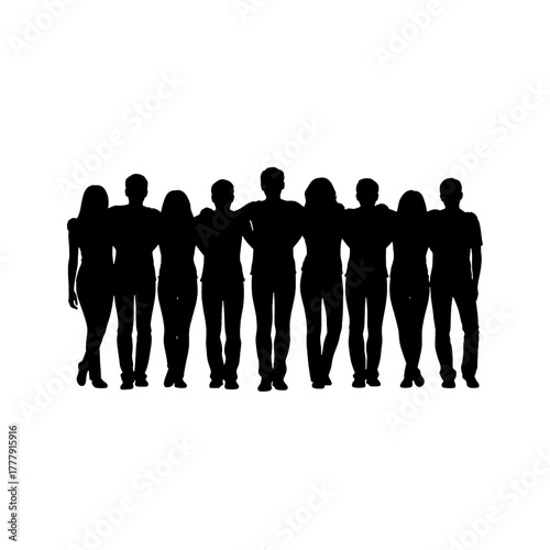 Group of Friends with Arms Linked Silhouette on Transparent Background - Symbol of Teamwork and Unity