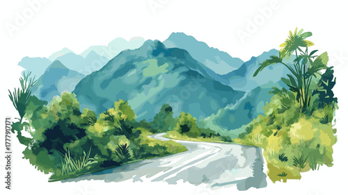 Death Road - Yungas Road. Death Road - Yungas Road hand drawn watercolor illustration