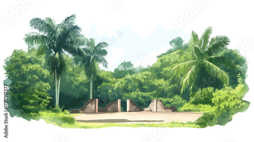 Jodensavanne. Jodensavanne hand drawn watercolor illustration