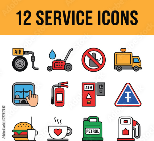 Service and facility icons for air, fuel, ATM and customer support