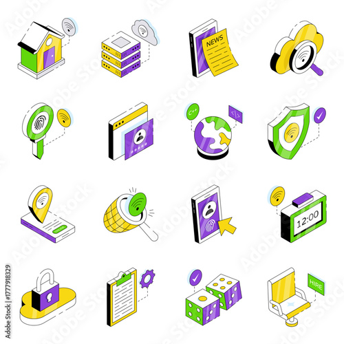 Set of Office and Management Isometric Icons
