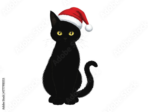 Cristmas with cat in silhouette white background..
