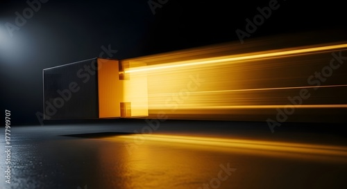 Fast Shipping Concept Box with Glowing Lines on Dark Background