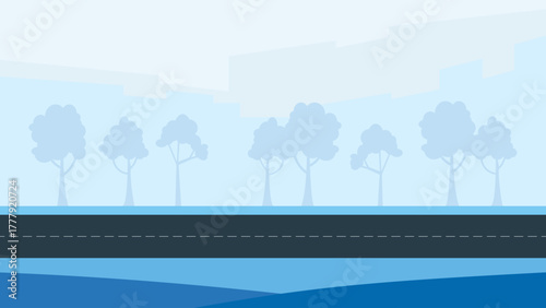 Cityscape with trees and empty road