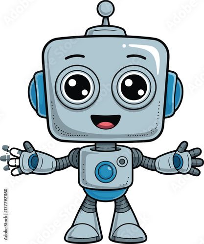 Cute Cartoon Robot Character Vector Illustration – Friendly Futuristic AI Mascot Design for Technology and Kids Concepts