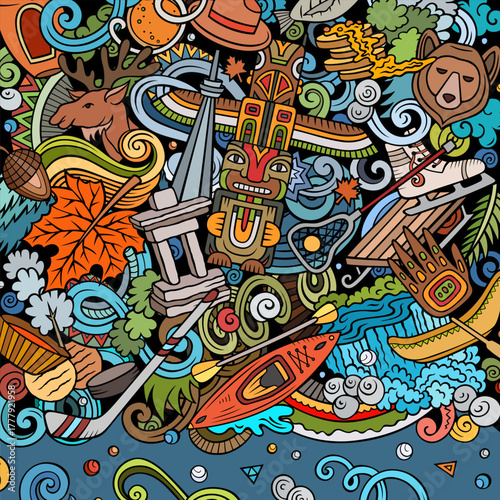 Canada cartoon doodle illustration. Funny Canadian border.