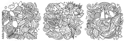 Puerto Rico cartoon vector doodle designs set