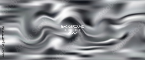 Abstract silver metallic fluid texture with smooth wavy lines and flowing gradients. Modern futuristic background