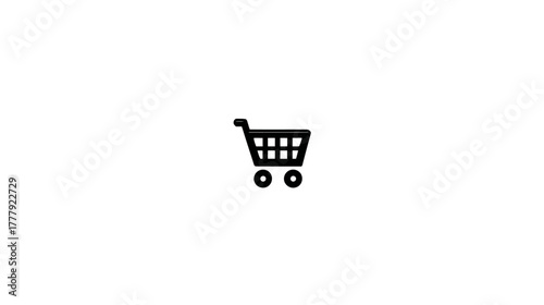 Minimalist black shopping cart icon on a clean white background, representing e-commerce, online retail, and digital purchasing.