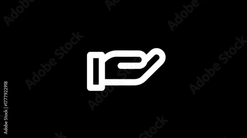 Open hand gesture icon, simple line art graphic symbol for giving, receiving, help, support, or charity concept. Modern minimalist design.