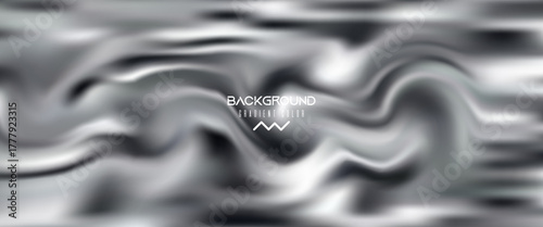 Abstract silver metallic fluid texture with smooth wavy lines and flowing gradients. Modern futuristic background design with glossy chrome-like reflections and soft motion effect.
