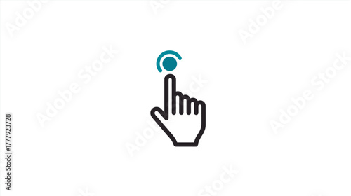 Hand cursor icon tapping on a digital interface point. Concept of click, tap, select, interaction, UI/UX, technology, software.