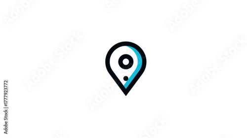 Modern location map pin icon with black outline and blue accent. GPS navigation marker for travel and destination concepts.