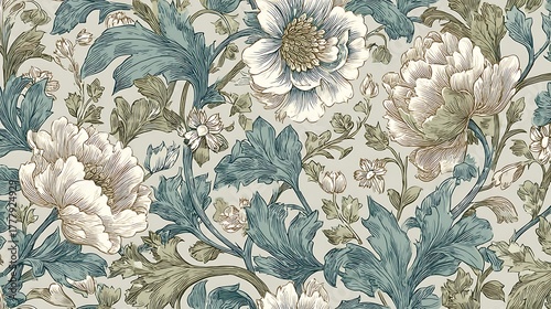 Vintage Floral Pattern: Blue & White Botanical Blooms - Perfect for Fabrics, Wallpapers & Craft Projects!