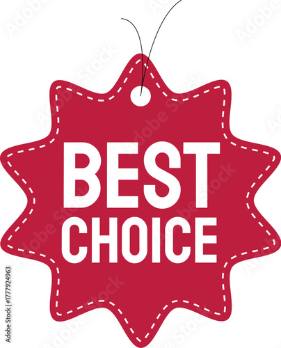Red Discount Label with Text Best Choice Isolated on White Background