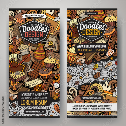 Cartoon cute vector doodles Coffee banners
