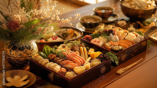 お正月の食べ物（おせち料理、お雑煮）