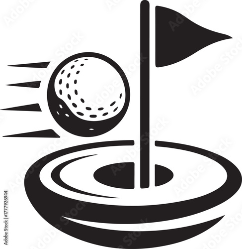 Dynamic Golf Ball and Hole Black and White Vector