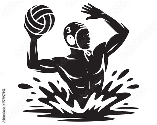 Dynamic Male Athlete in Water Polo Action Pose
