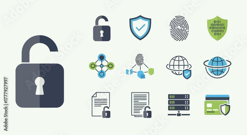 Collection of Digital Security and Data Protection Icons.