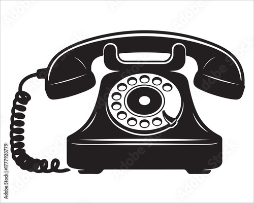 Vintage Black Telephone Illustration in Retro Style