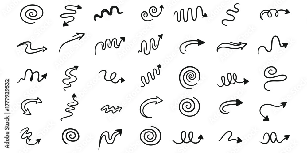 Fototapeta premium Arrow Collection Hand Drawn Directional Design Elements Doodle Arrow Symbols Sketch Arrows Vector Graphics Sign Icon