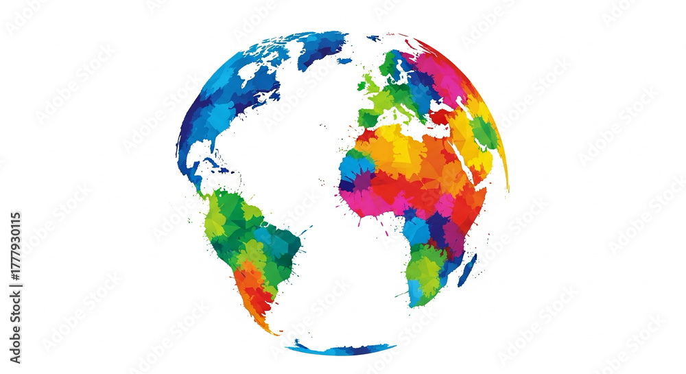 Naklejka premium vector of globe made from colorful geometric paint shapes — art uniting the world
