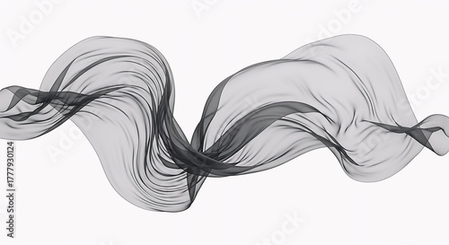 Abstract flowing dark gray fabric on a white background