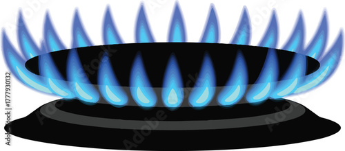 Gas stove burner with blue flame for cooking energy concept vector illustration isolated on white background