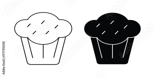 Cupcake with Chocolate Icing Icon. Sweet Dessert Vector Illustration on White