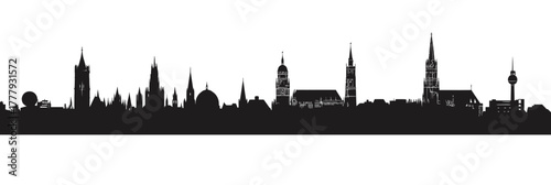 Black silhouette vector skyline of Munich city with iconic historic buildings modern tower minimalist flat design illustration isolated on white background for travel and architecture concept