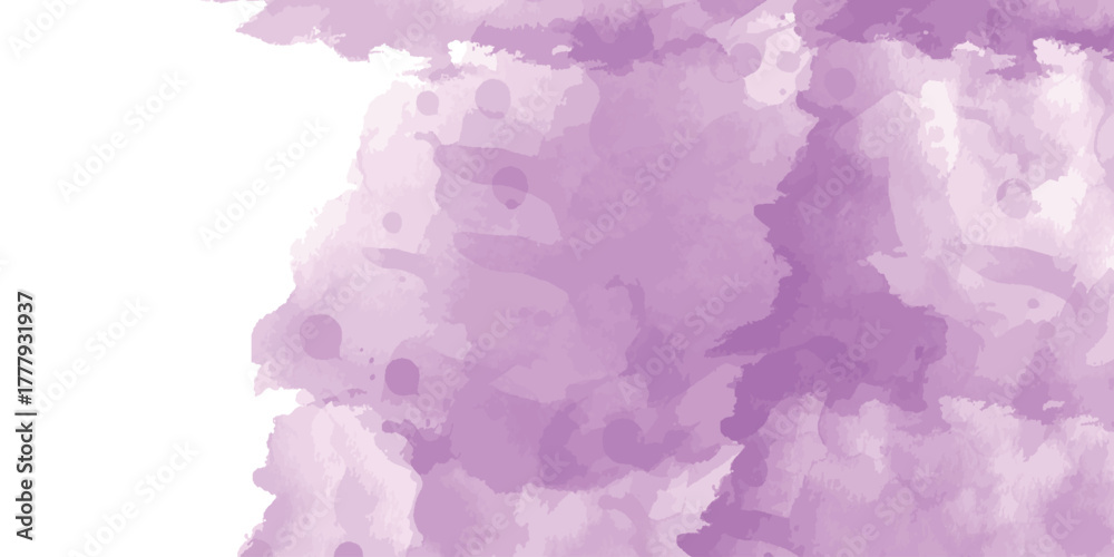 Fototapeta premium The main color in this image is a soft lavender purple or pastel violet, blended with white watercolor textures for cards, Brushstrokes and splashes.