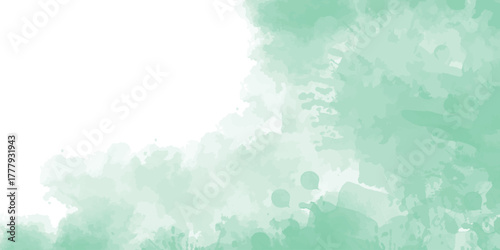 The main color in this image is a mint green or aqua green, softly blended with white watercolor textures for cards, Brushstrokes and splashes.