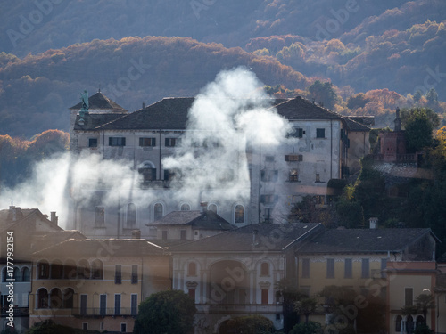 Fototapeta Naklejka Na Ścianę i Meble -  Italy, Turin, Orta san giuli lake and small village; landscape, city, street food, drink, 
