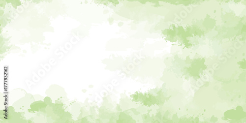 The main color in this image is a light pastel green or spring green, softly blended with white watercolor textures for cards, Brushstrokes and splashes.