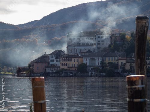 Fototapeta Naklejka Na Ścianę i Meble -  Italy, Turin, Orta san giuli lake and small village; landscape, city, street food, drink, 
