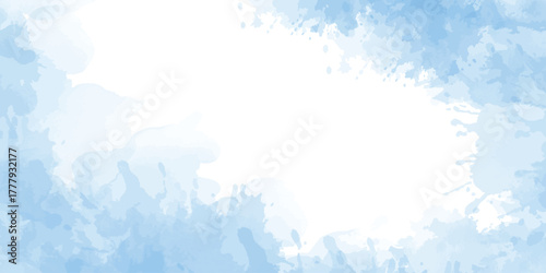The main color in this image is a soft sky blue or pastel blue, blended with white watercolor textures for cards, Brushstrokes and splashes.