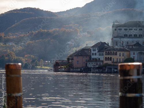 Fototapeta Naklejka Na Ścianę i Meble -  Italy, Turin, Orta san giuli lake and small village; landscape, city, street food, drink, 
