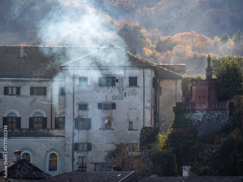 Fototapeta Naklejka Na Ścianę i Meble -  Italy, Turin, Orta san giuli lake and small village; landscape, city, street food, drink, 
