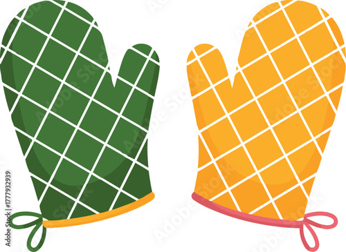 Kitchen oven mitts for cooking and baking protection isolated cartoon vector illustration