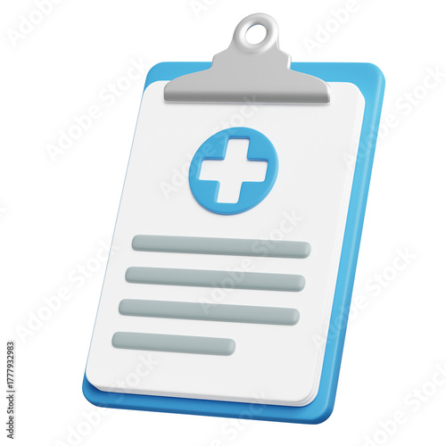 Medical history icon. 3d illustration isolated on transparent background. Medical record document sign with cross. Clipboard with medical test and history icon