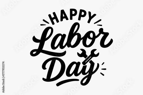 Happy Labor Day Celebration Text with Wrench Icon - A Tribute to Workers and Their Hard Work