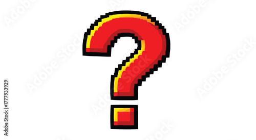 Vector illustration of pixelated red question mark with a yellow outline, isolated on a, representing mystery, inquiry, and uncertainty