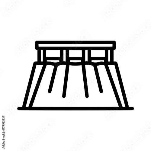Illustration of a dam structure with multiple supports and a flat top in a simple black outline