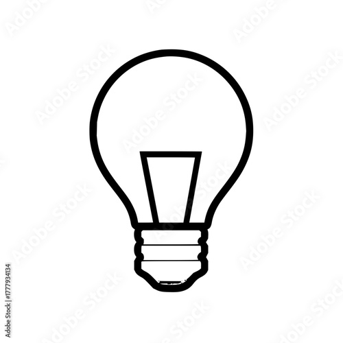 Illustration of a simple light bulb with a filament and a screw base in black and white drawing