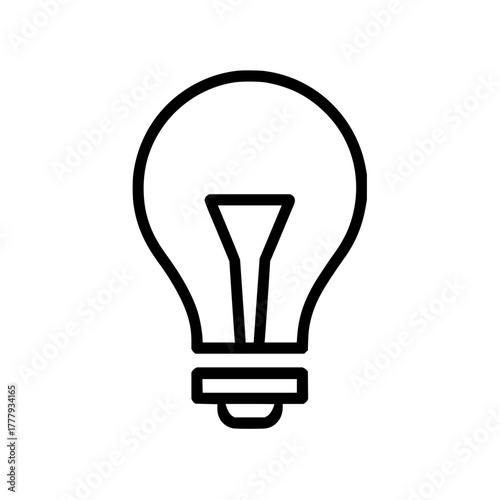 Outline drawing of a light bulb with a triangular filament and a rectangular base on a white background